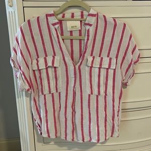 MAEVE Pink & Linen Striped Shirt